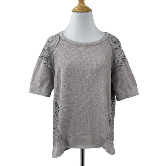 Michael Stars Shirt Women S Small Gray Mesh Panels Cotton Blend Stretch Drop Cut - Picture 1 of 11